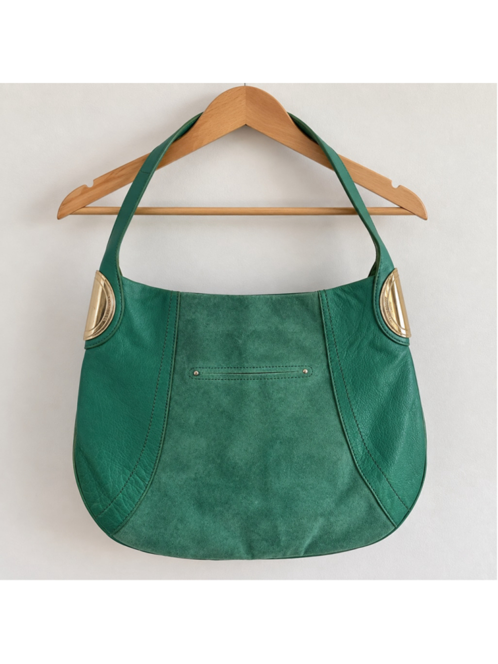 B. Makowsky Emerald Green Leather Suede Hobo Shoulder Bag Gold Hardware Y2K